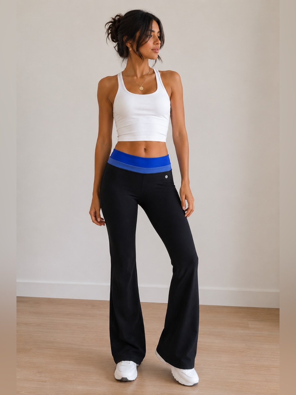 Tangerine Double Waistband Flare Yoga Pants Black Blue Size M
